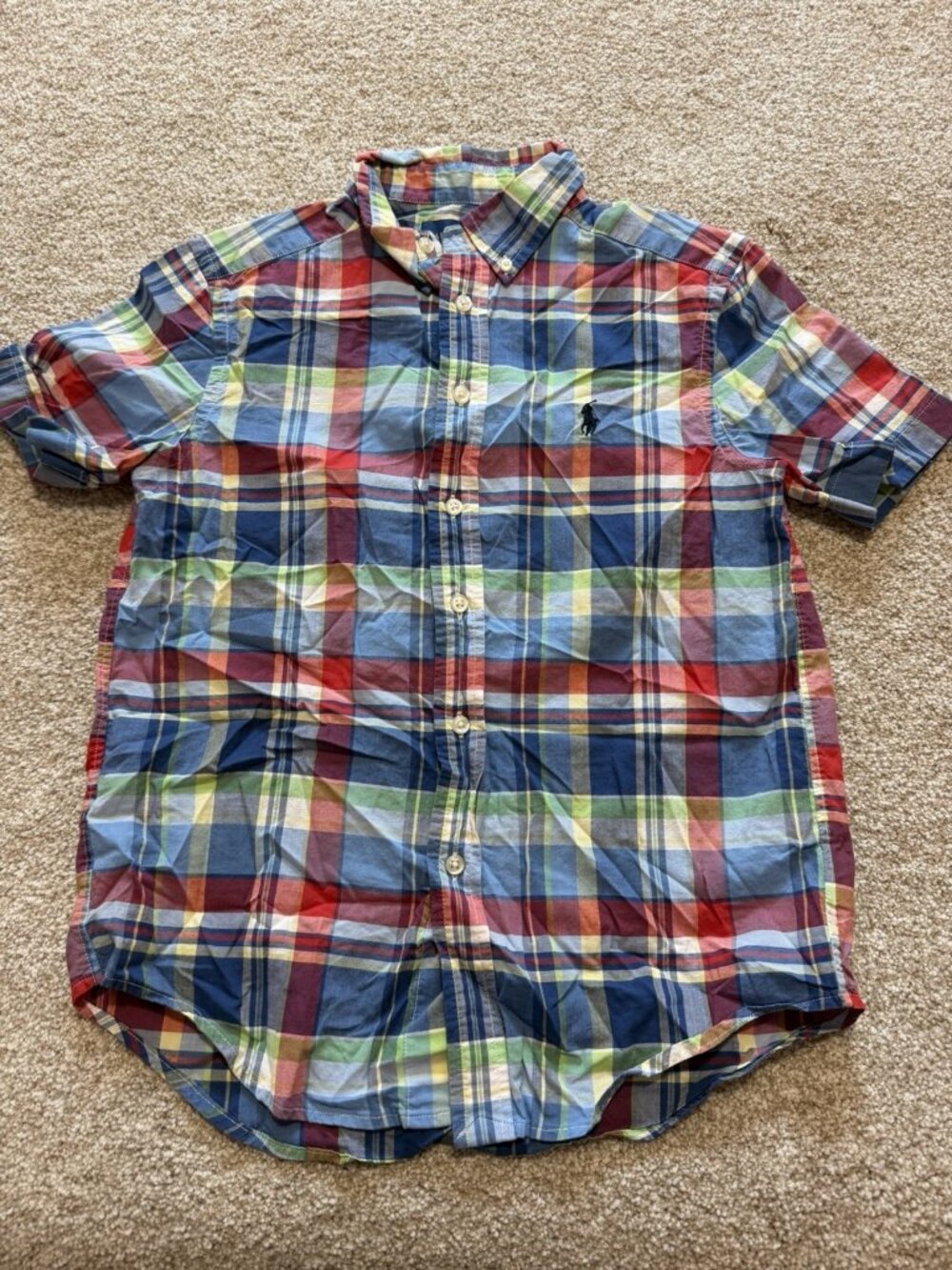 Polo Ralph Lauren Youth Multicolor Plaid Short Sleeve Button Up Shirt M 10-12